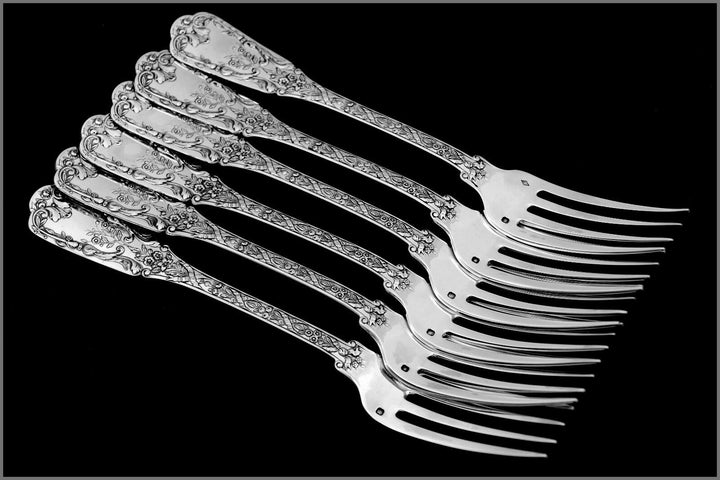 Cardeilhac French Sterling Silver Dinner Forks Set 6 Pc Neoclassical