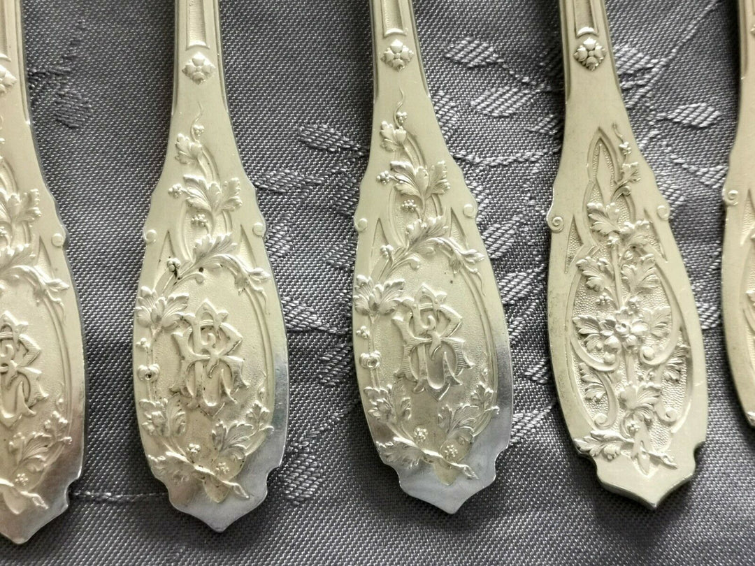 ARGENT MASSIF PUIFORCAT MODERNE FEUILLAGE 6 GRANDES FOURCHETTES DE TABLE L4