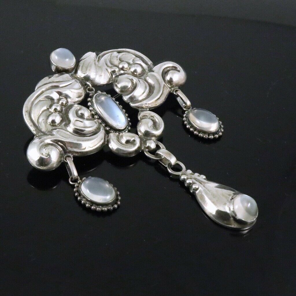 Knud Georg Jensen. Art Nouveau Silver Brooch with Moonstone