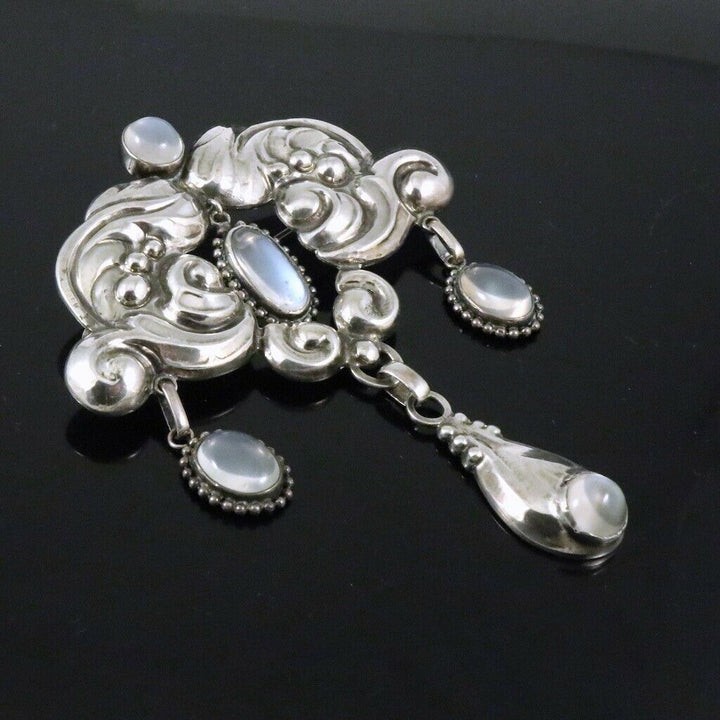 Knud Georg Jensen. Art Nouveau Silver Brooch with Moonstone