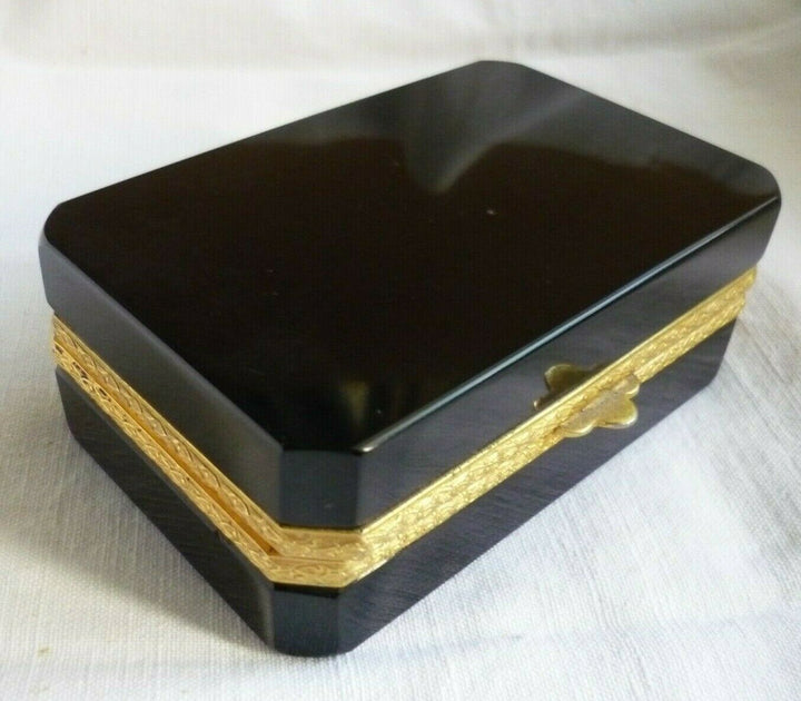 Vintage Venetian Black Opaline Glass Casket Box