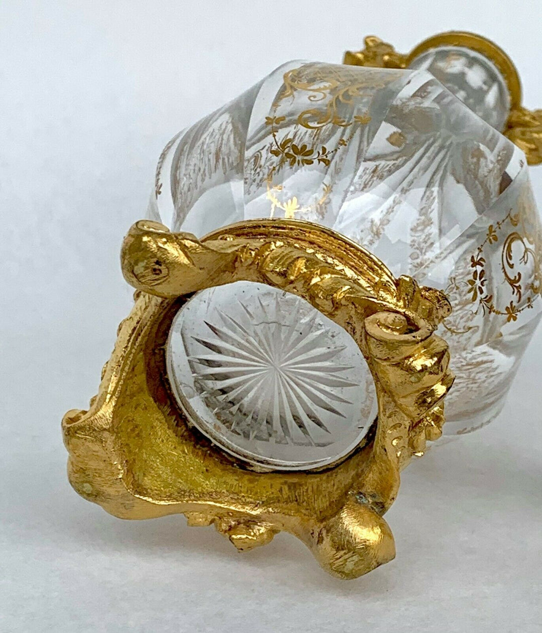BACCARAT ANTIQUE FLASK CRYSTAL CUT AND BRONZE GILDED