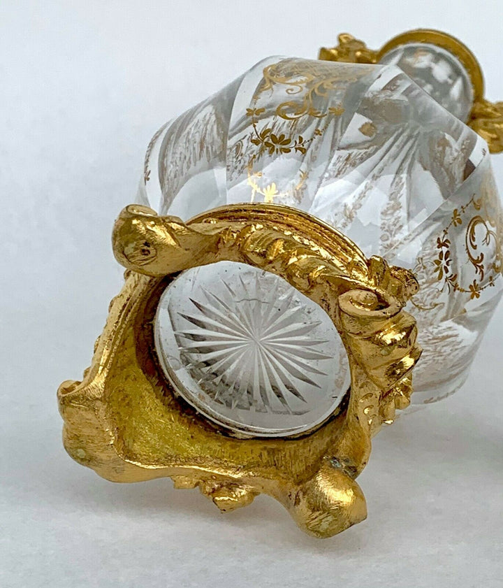 BACCARAT ANTIQUE FLASK CRYSTAL CUT AND BRONZE GILDED