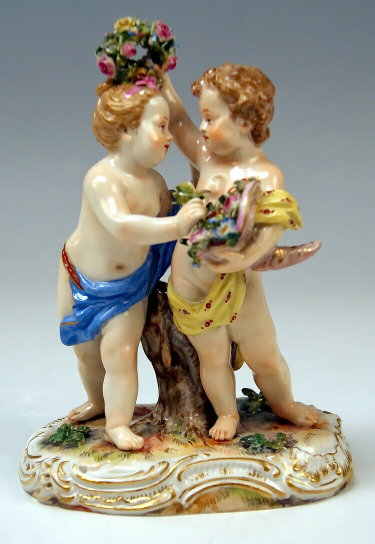 邁森 MEISSEN マイセン FIGUR 2 TANZENDE PUTTEN AMORETTEN 2 CHERUBS MNR: 2991 UM 1860