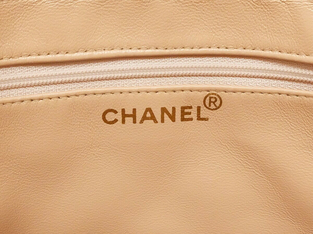 AUTH CHANEL BEIGE Quilted Lamb skin Leather Gold Medallion