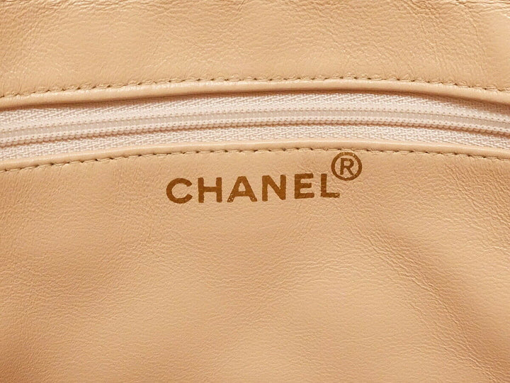 AUTH CHANEL BEIGE Quilted Lamb skin Leather Gold Medallion