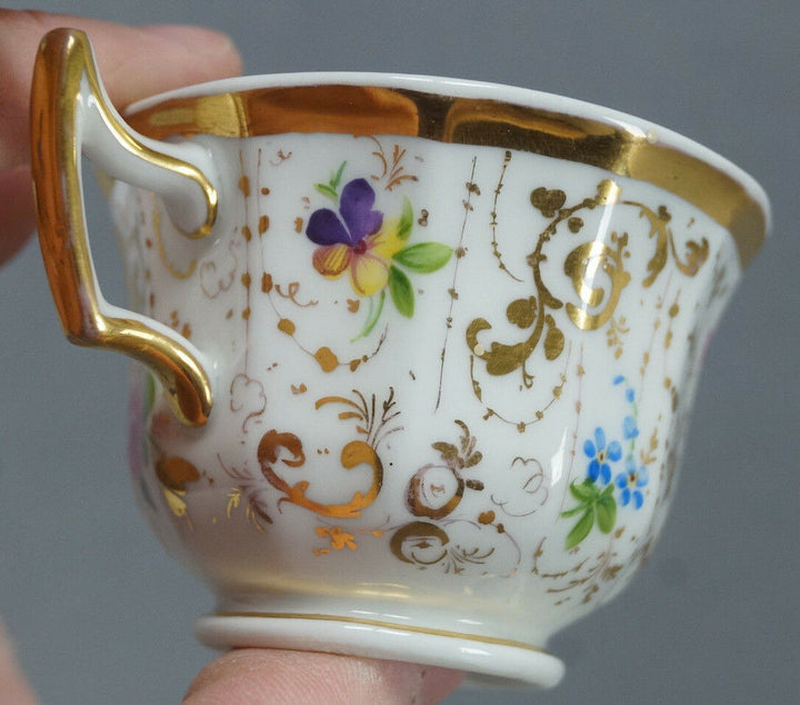 KPM Berlin Hand Painted Multicolor Floral & Gold Demitasse Cup & Saucer C. 1840s