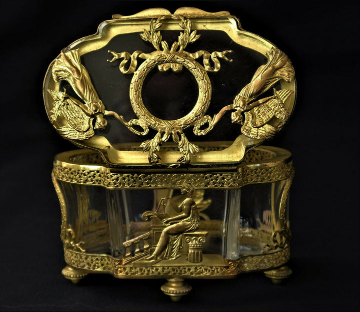 Coffret à Bijoux EMPIRE Bronze Doré Cristal Baccarat Femmes à l’Antique XIXème