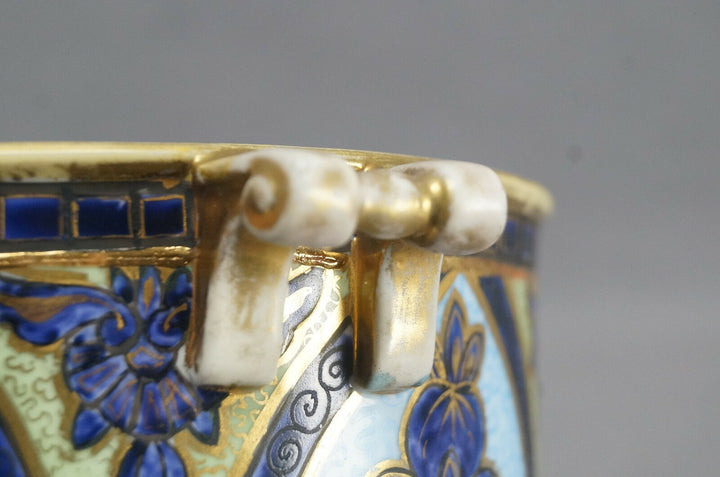 Nippon Morimura Purple Cobalt Blue Bright Blue Green & Gold Floral Arch Planter