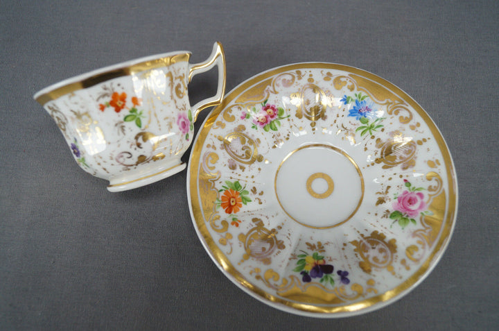 KPM Berlin Hand Painted Multicolor Floral & Gold Demitasse Cup & Saucer C. 1840s