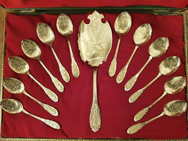 Puiforcat Service à glace en vermeil argent massif cuillères Minerve