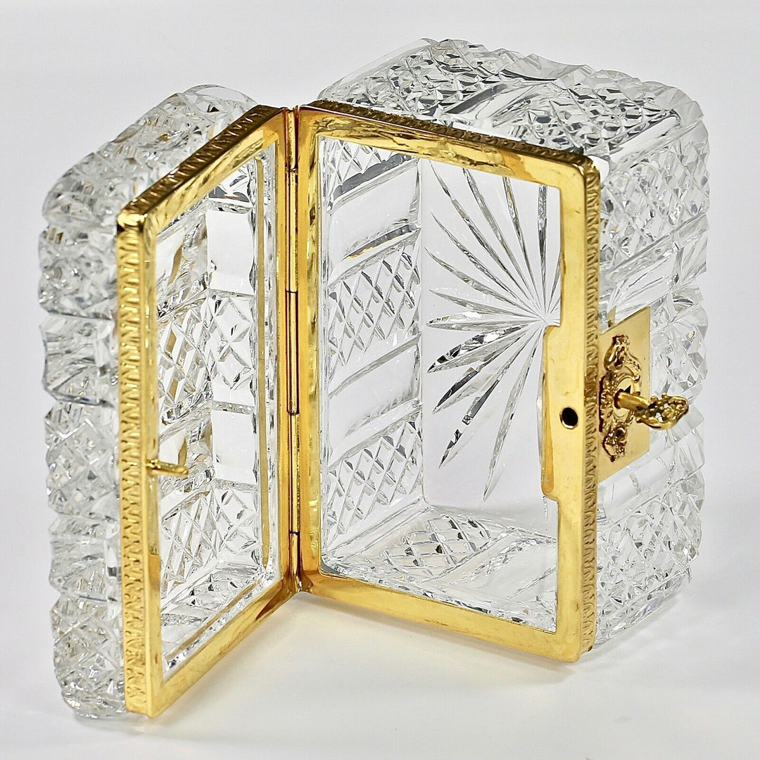 Antique France Baccarat clear crystal glass trinket or jewelry Casket box