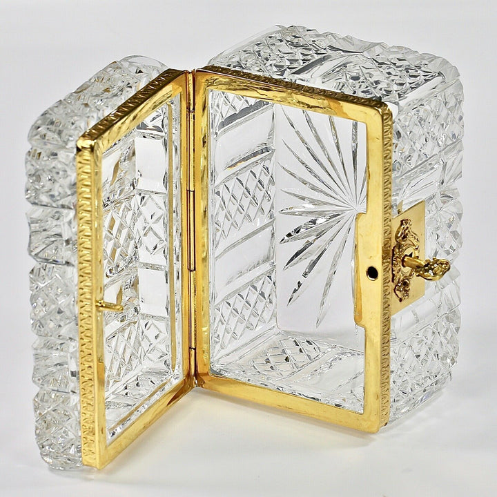 Antique France Baccarat clear crystal glass trinket or jewelry Casket box