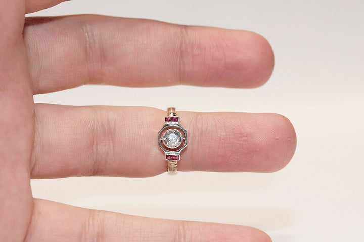 アンティーク アールデコ 14K ナチュラルダイヤモンドとルビーのリング