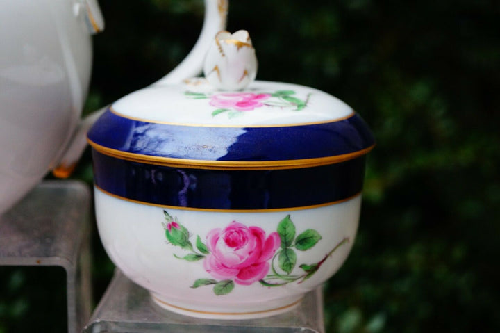 Meissen handpainted blue cobalt red rose tea set for 6 persons