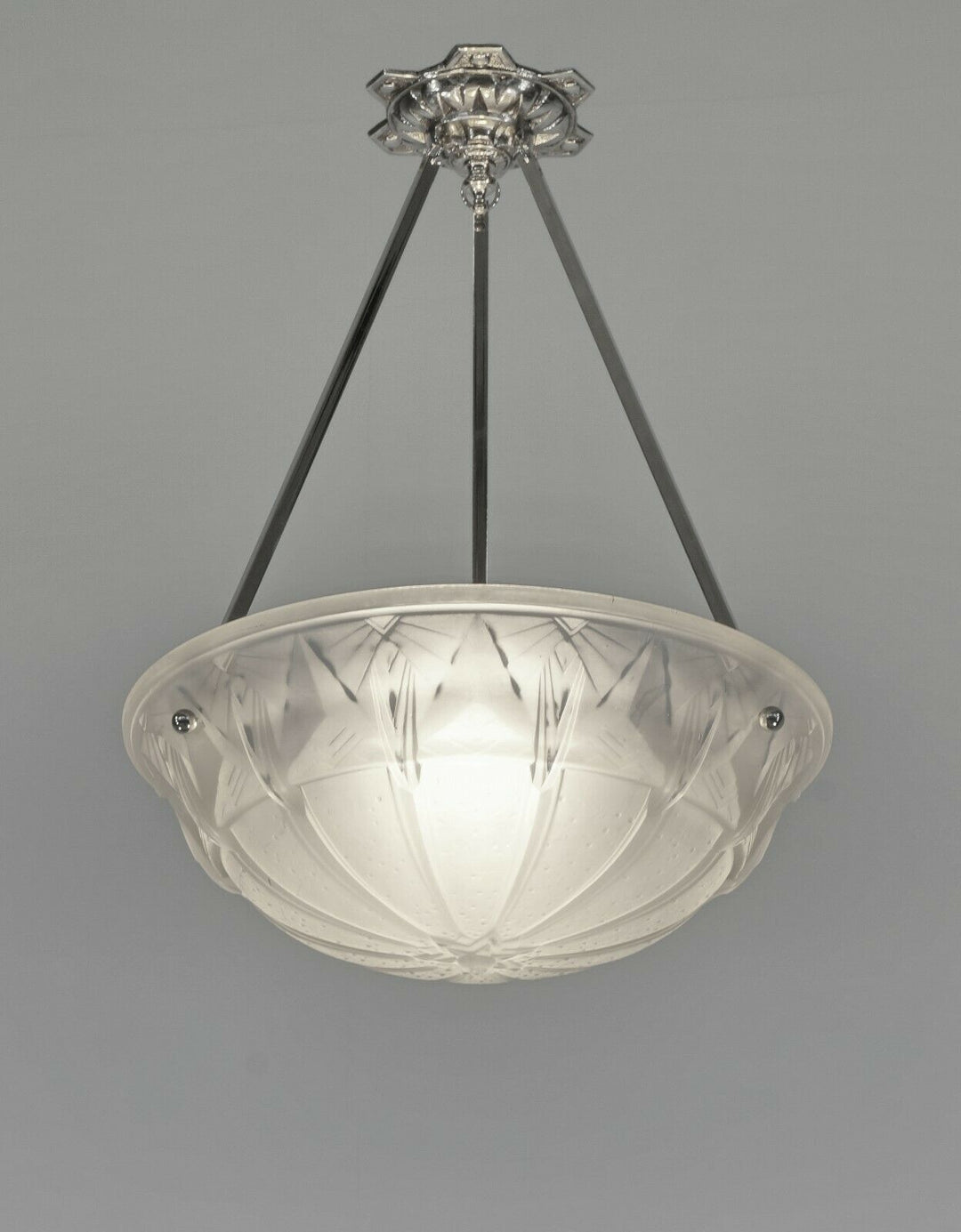 MULLER FRERES : FRENCH 1930 ART DECO PENDANT CHANDELIER ... lamp bronze lustre