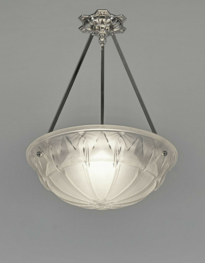 MULLER FRERES : FRENCH 1930 ART DECO PENDANT CHANDELIER ... lamp bronze lustre