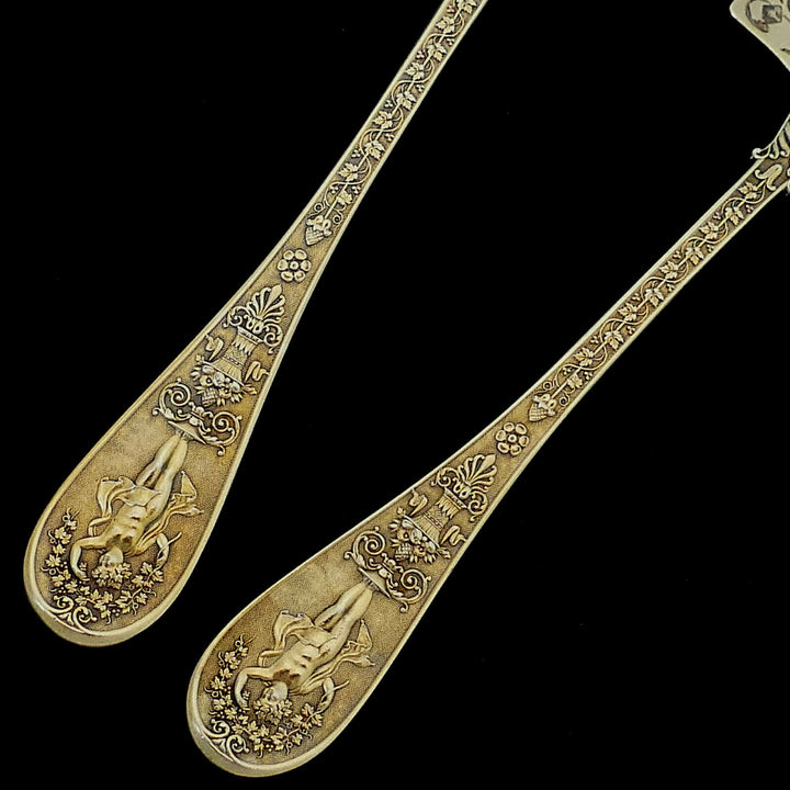Queille Masterpiece French Sterling Silver 18k Gold Dessert Set, Empire