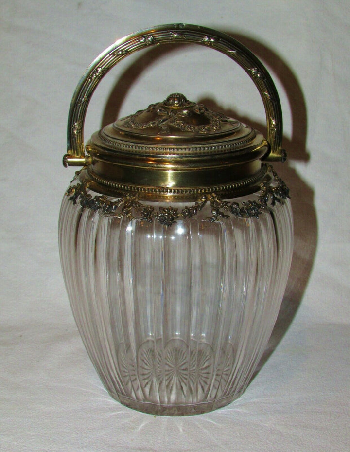 RARE SEAU POT A BISCUITS CRISTAL ARGENT MASSIF VERMEIL PUIFORCAT