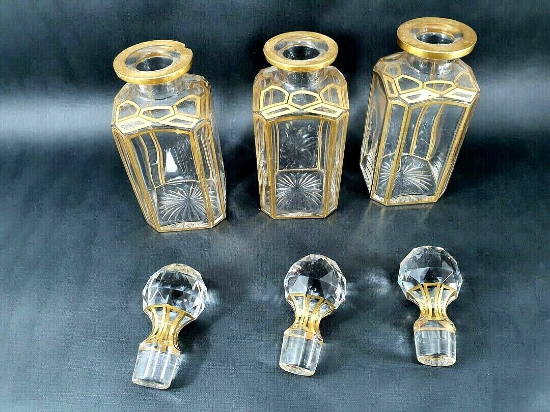 RARE ANTIQUE BACCARAT TANTALUS SIGNED FRENCH GILT BRONZE LIQUOR BOX CAVE LIQUEUR