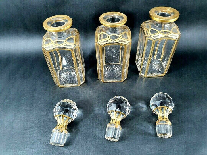 RARE ANTIQUE BACCARAT TANTALUS SIGNED FRENCH GILT BRONZE LIQUOR BOX CAVE LIQUEUR
