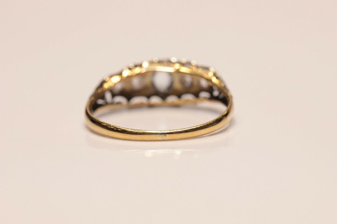 アンティーク 18K ナチュラルローズカットダイヤモンドとアクアマリンのリング