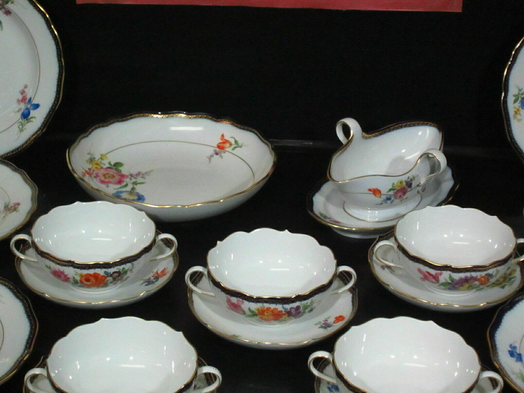 MEISSEN A-KANTE BLUMEN 26TL. SPEISE SERVICE SET FÜR 6 PERSONEN 1.WAHL