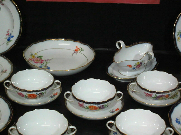 MEISSEN A-KANTE BLUMEN 26TL. SPEISE SERVICE SET FÜR 6 PERSONEN 1.WAHL