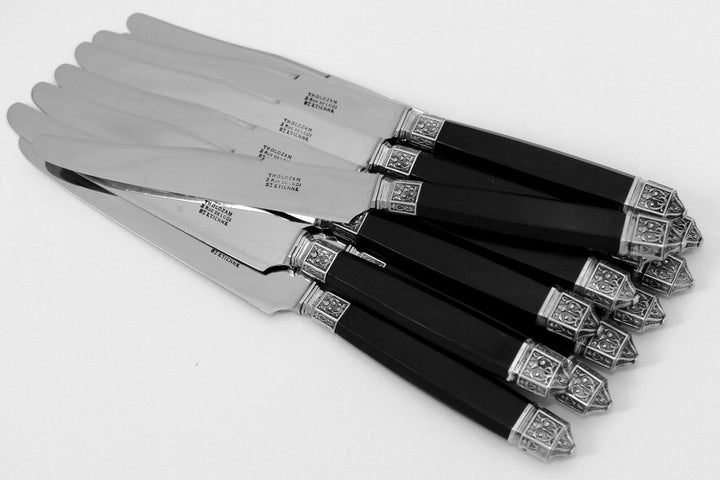 Antique French Silver & Ebony Dinner Knife Set 12 pc Renaissance
