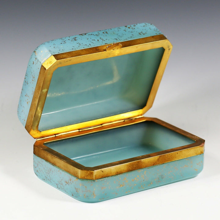 Vintage Italy Murano blue opaline Aventurine glass trinket or jewelry hinged Box