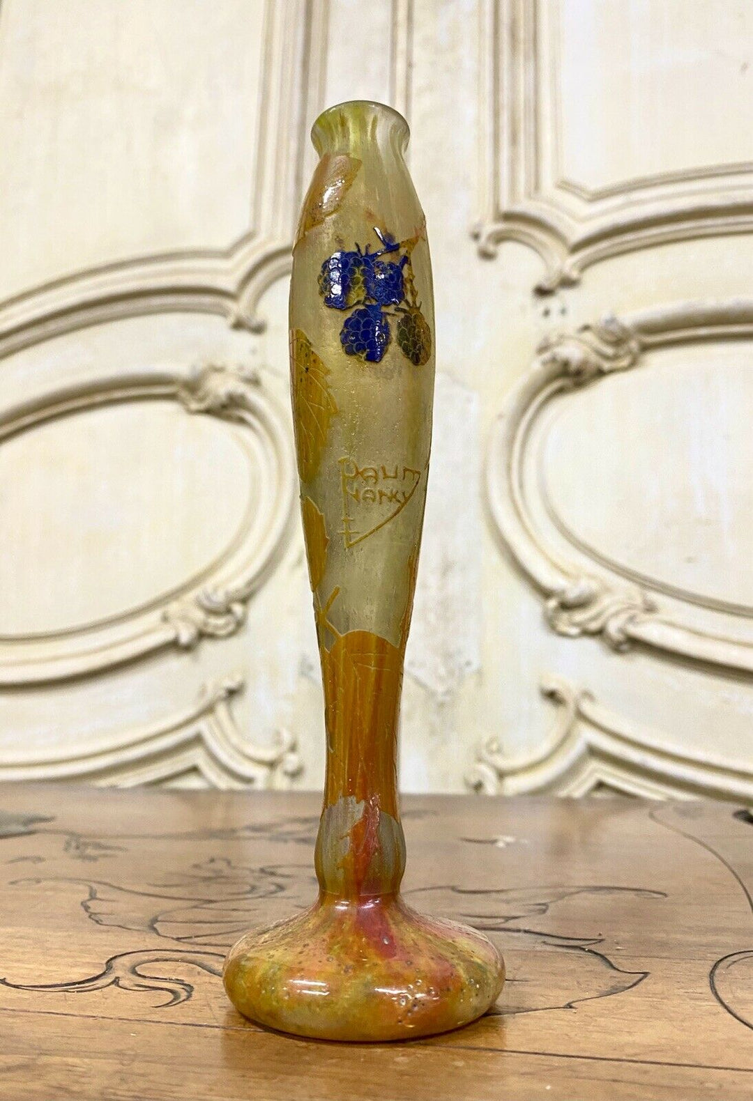 Daum Nancy - Vase Aux Mûres En Verre Multicouche, Pate De Verre Art Nouveau