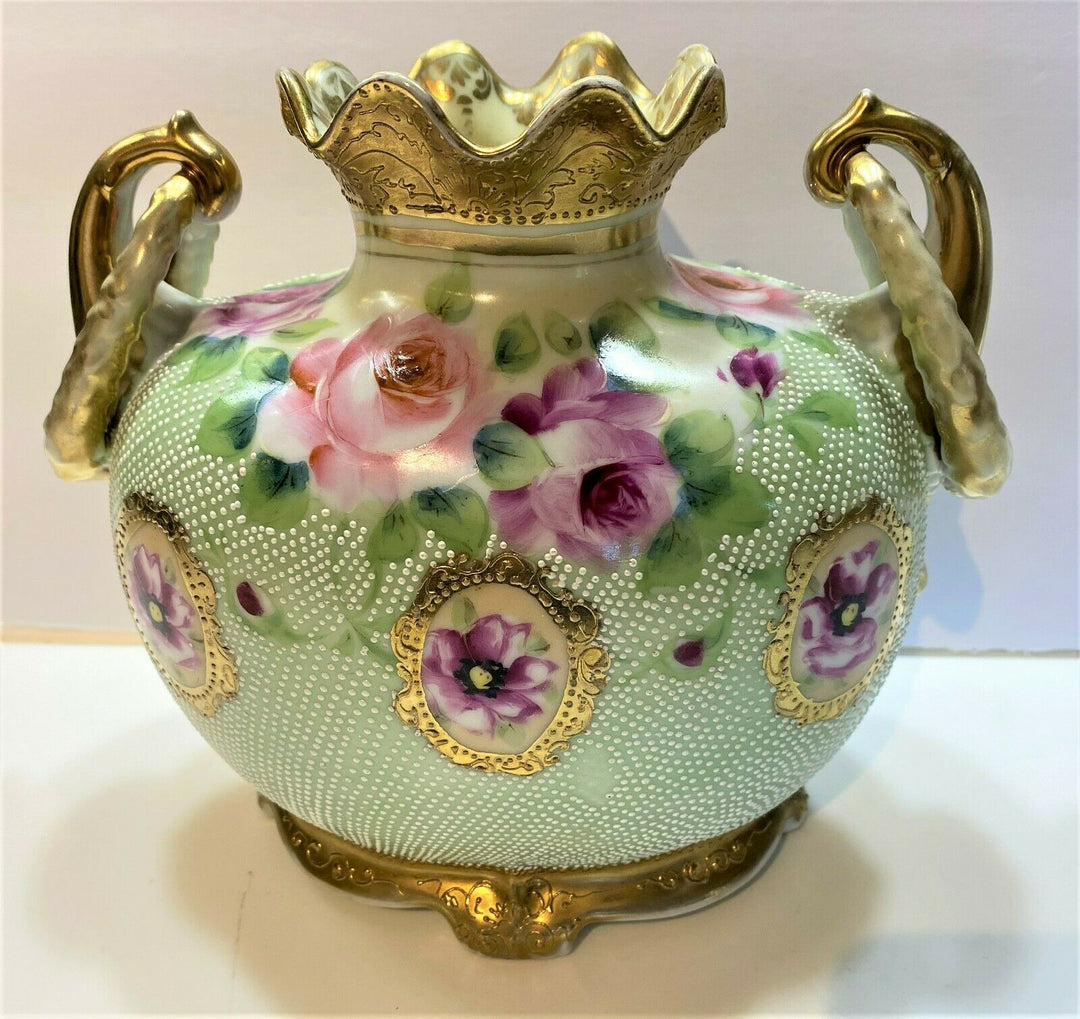 オールドノリタケ　メイプルリーフ印　ピンクローズの花瓶