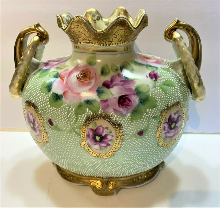 オールドノリタケ　メイプルリーフ印　ピンクローズの花瓶