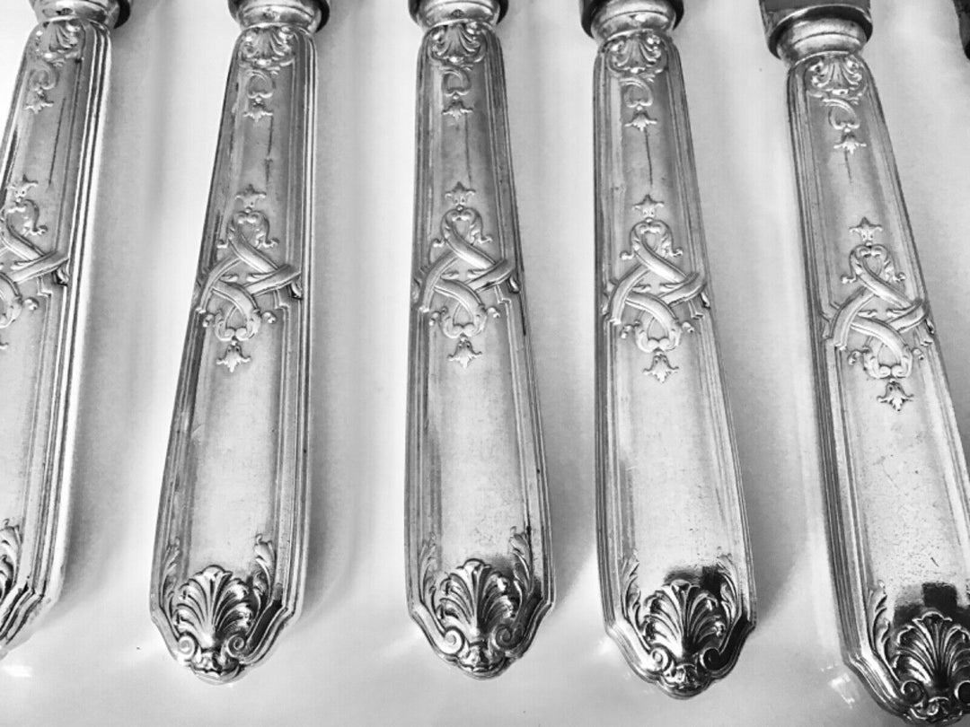 Puiforcat Moliere French solid 800 Silver Dinner meat knife 6/PS