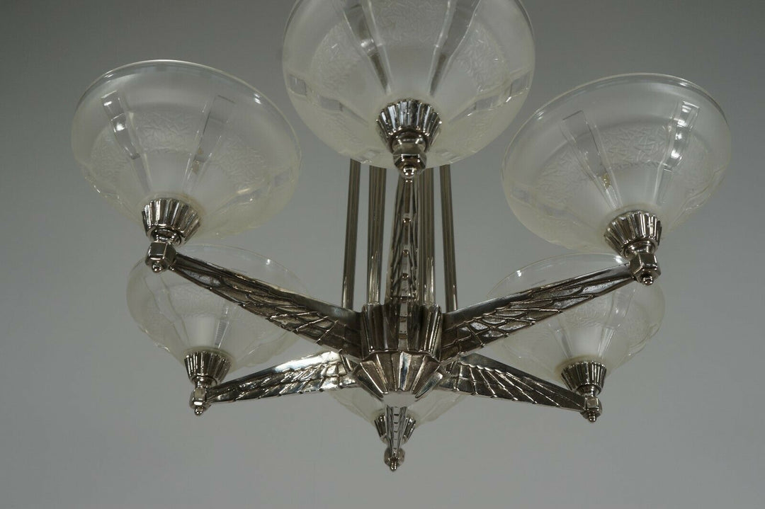 FRENCH 1930 ART DECO CHANDELIER by H.Fournet ...... lamp muller degué era France