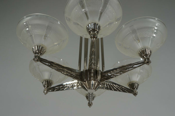 FRENCH 1930 ART DECO CHANDELIER by H.Fournet ...... lamp muller degué era France