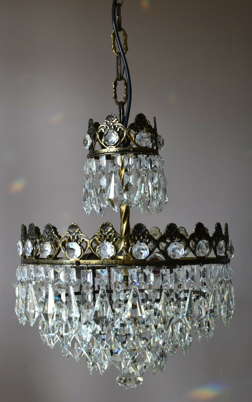 フランス アンティーク シャンデリア 真鍮 ガラス製