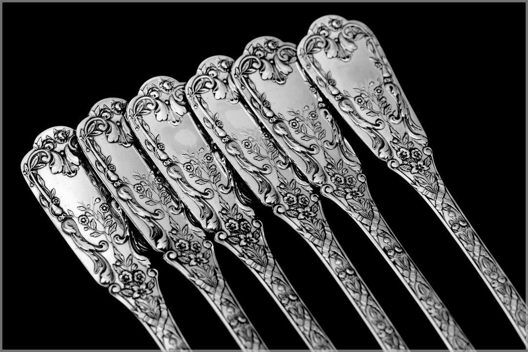 Cardeilhac French Sterling Silver Dinner Forks Set 6 Pc Neoclassical