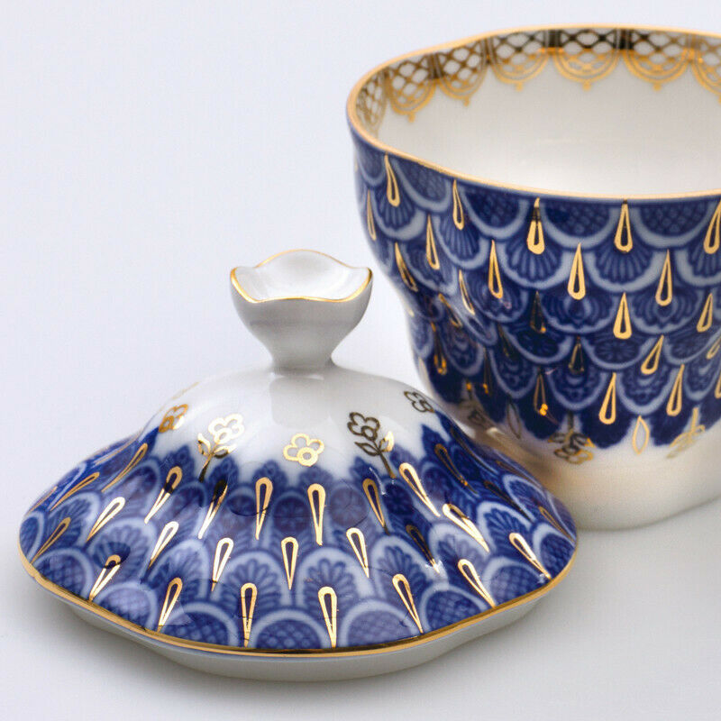 Flakes Teacup w/ Saucer & Lid by Imperial Porcelain Russian Lomonosov LFZ