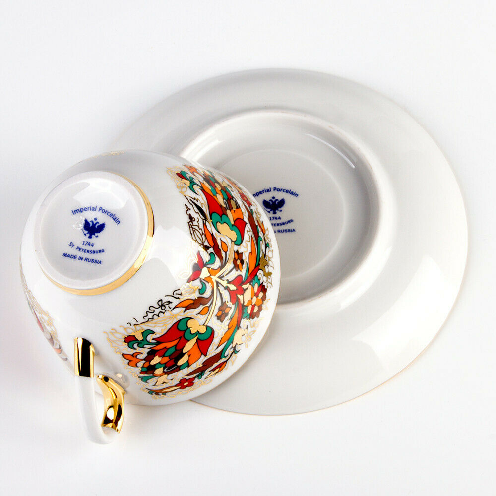 Red Rooster TeaCup & Saucer Imperial Porcelain Lomonosov Bone China