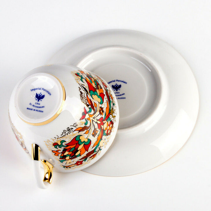 Red Rooster TeaCup & Saucer Imperial Porcelain Lomonosov Bone China