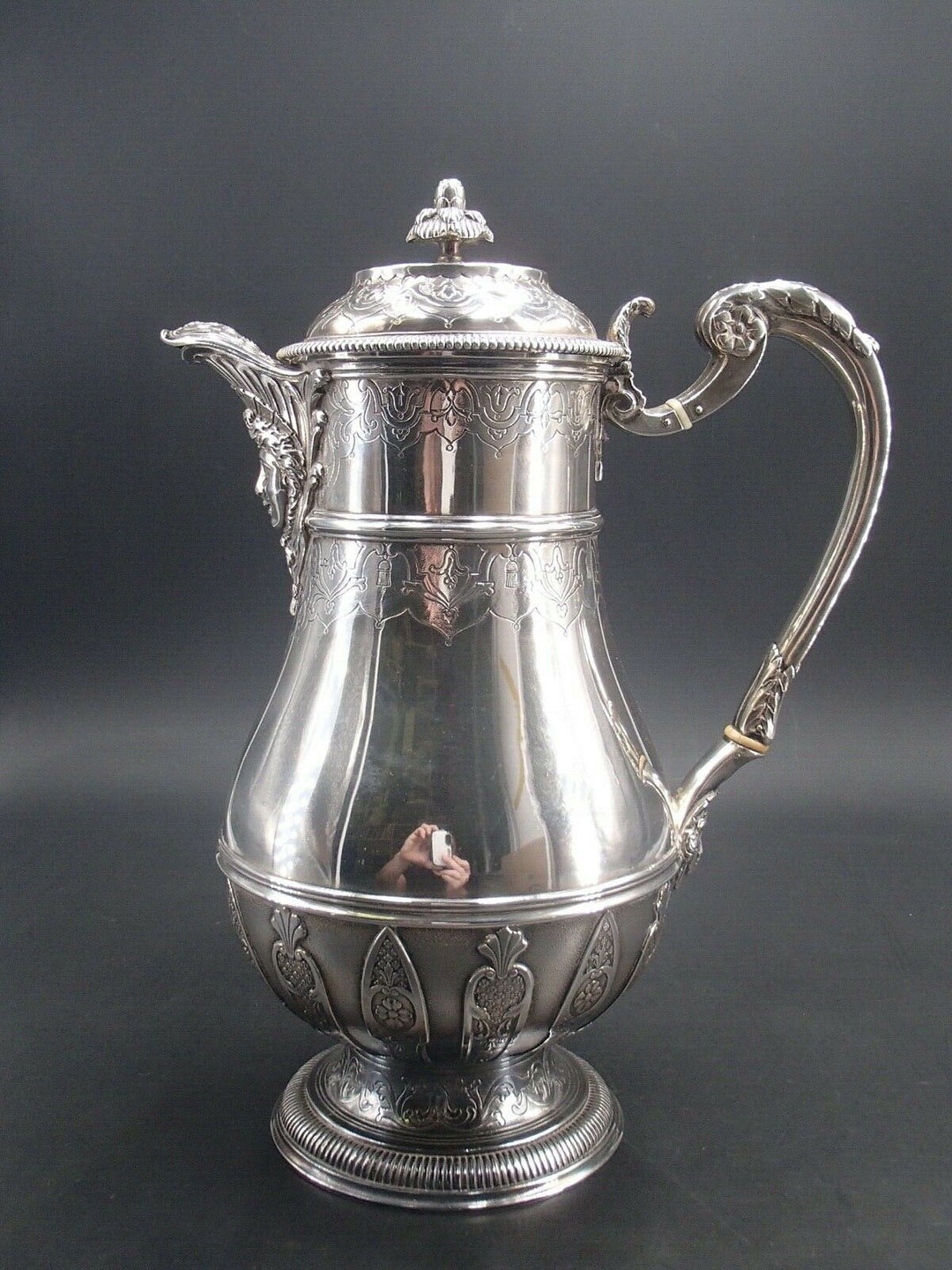 CARDEILHAC RARE CAFETIERE EN ARGENT MASSIF POINCON MINERVE DECOR REGENCE
