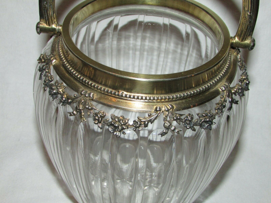 RARE SEAU POT A BISCUITS CRISTAL ARGENT MASSIF VERMEIL PUIFORCAT