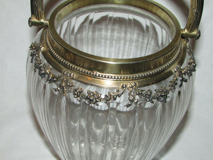 RARE SEAU POT A BISCUITS CRISTAL ARGENT MASSIF VERMEIL PUIFORCAT