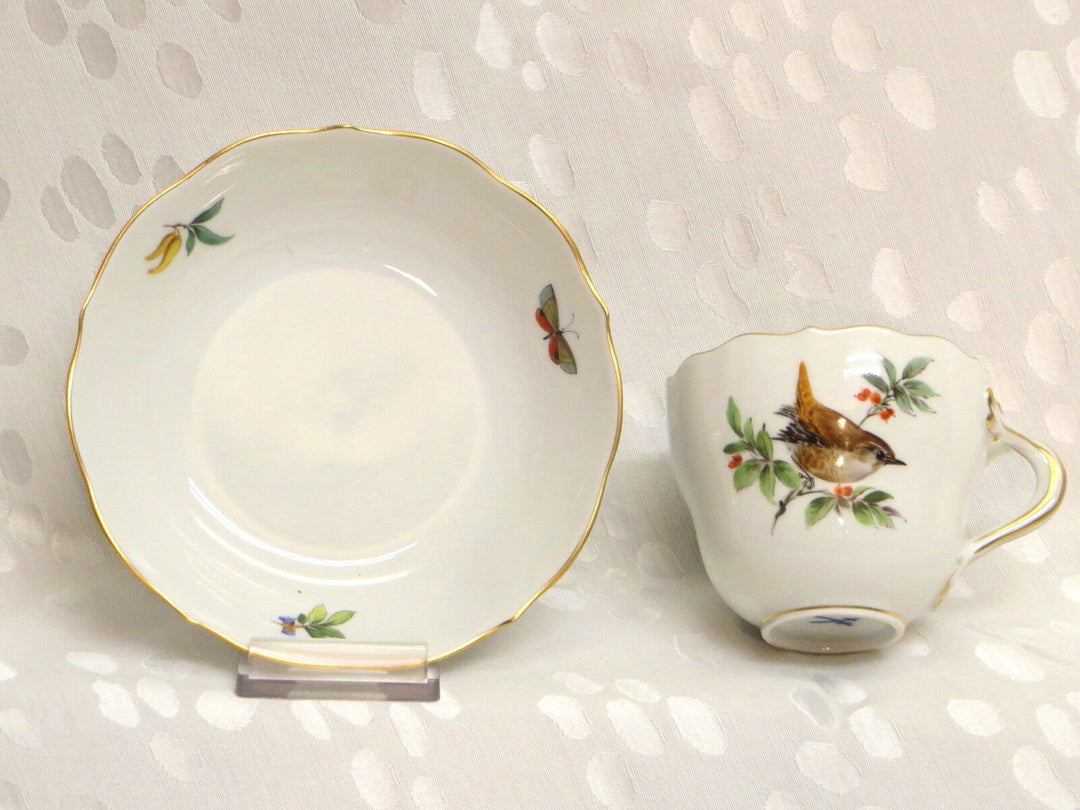 TOP-Meissen 1.Wahl Mocca-/Espresso-Service, Vögel, Insekten, & Kuchenteller ©