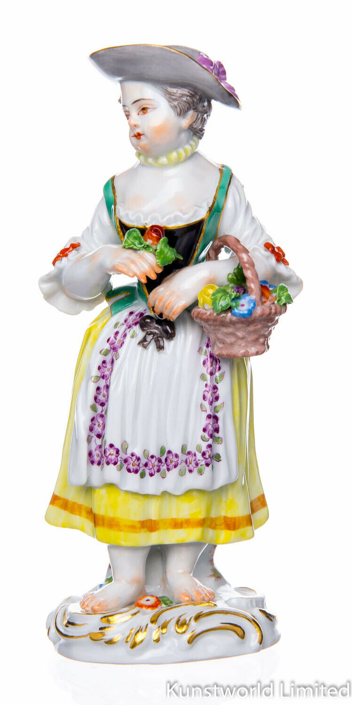 マイセン人形　花籠を持つ庭師の少女　ガーデニングチャイルド　一級品