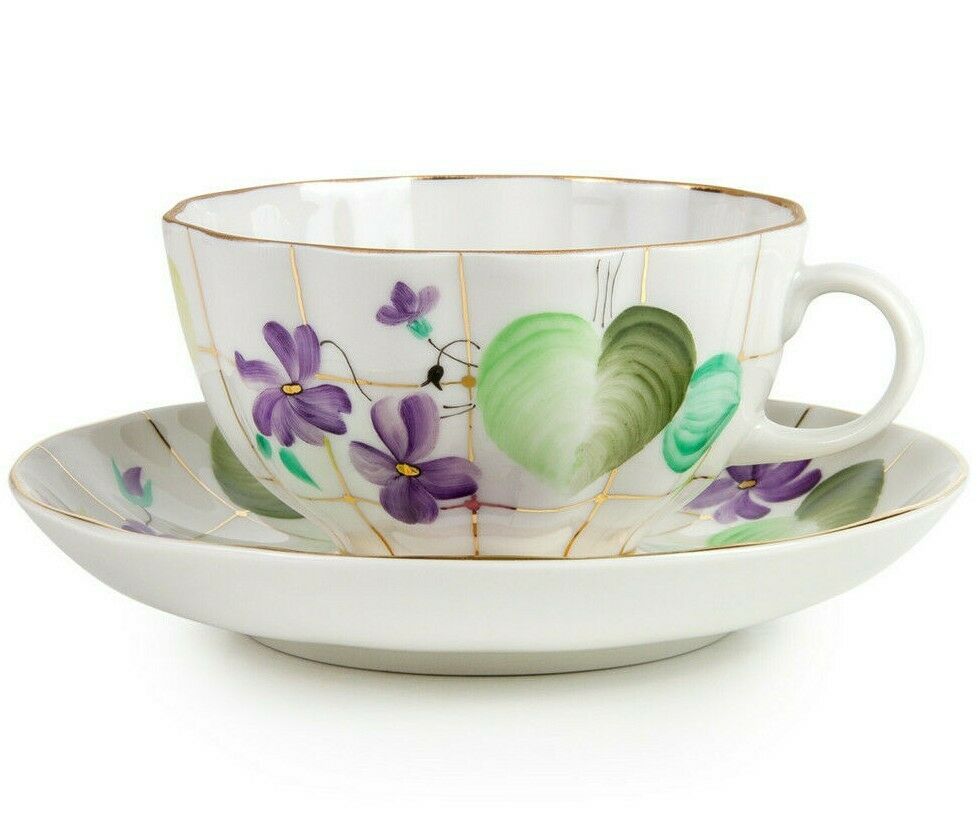 Forest Violet Teacup w/ Saucer by Imperial Porcelain Russian Lomonosov LFZ IFZ