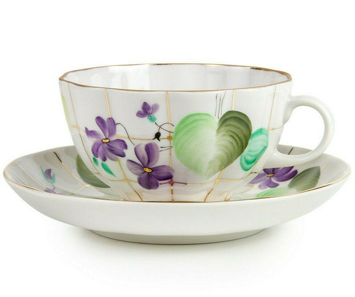 Forest Violet Teacup w/ Saucer by Imperial Porcelain Russian Lomonosov LFZ IFZ