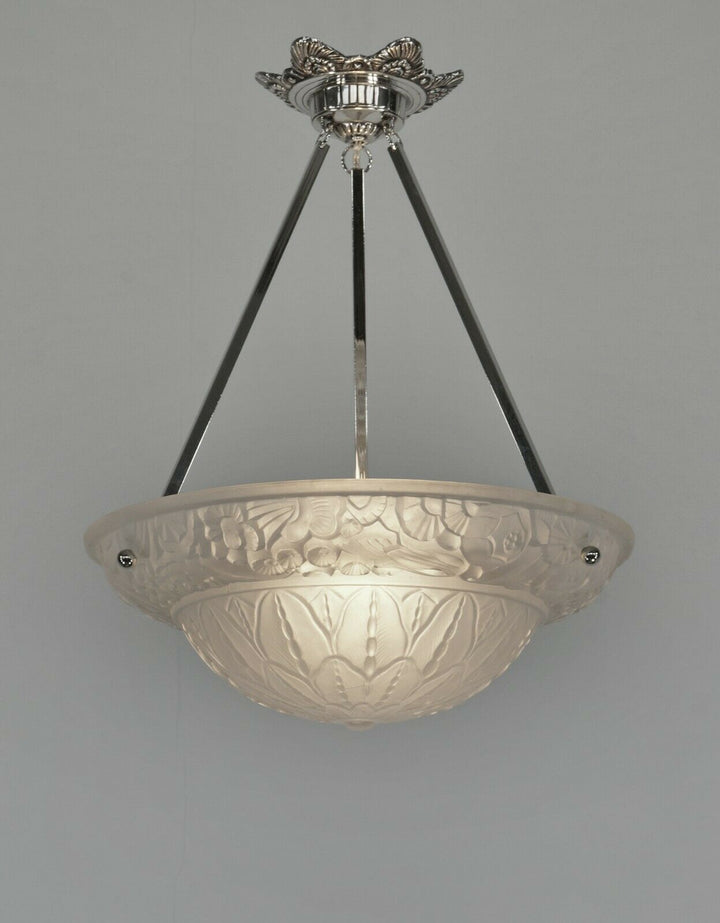 PETITOT : FRENCH 1930 ART DECO PENDANT . chandelier 1925 lamp muller era France