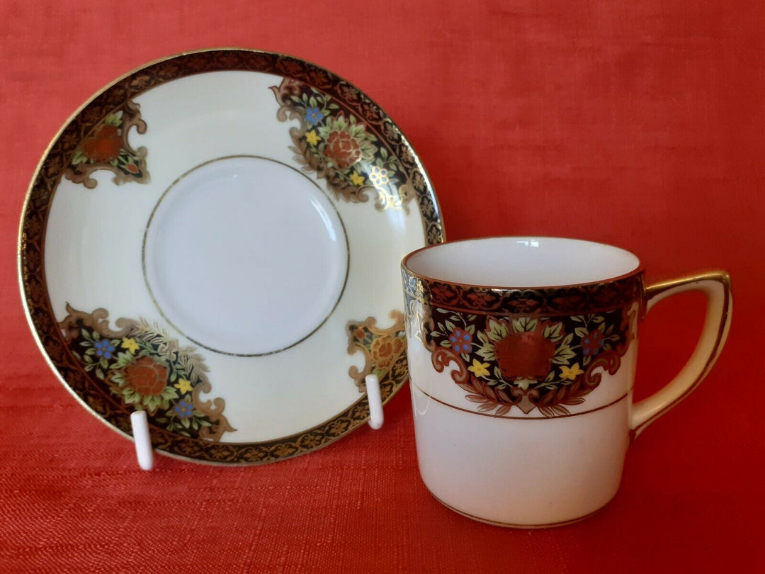 ANTIQUE NORITAKE DEMITASSE SIZE COFFE CAN/CUP & SAUCER WITH FLORAL DESIGN